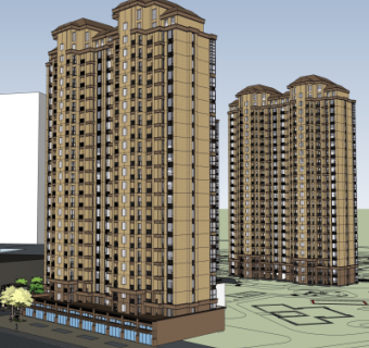 简欧住宅楼外观su模型