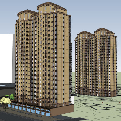 简欧住宅楼外观su模型