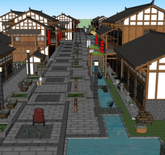 中式商业街su模型