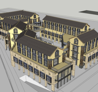 简欧商业街外观su模型