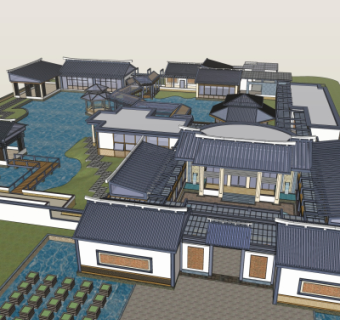 新中式售楼处外观su模型