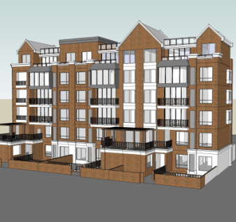 简欧住宅楼外观su模型