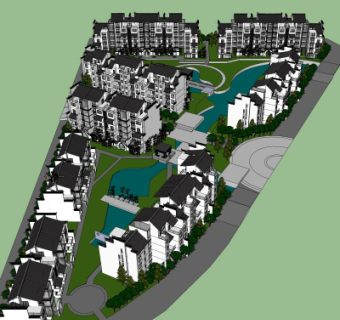 新中式住宅小区鸟瞰su模型