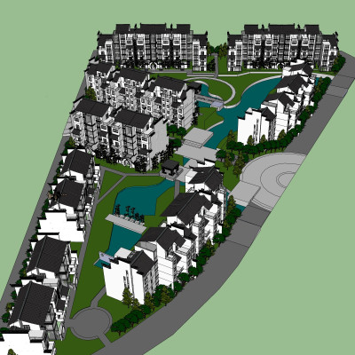 新中式住宅小区鸟瞰su模型