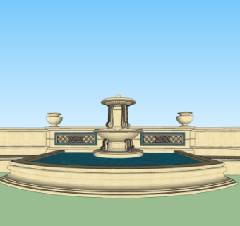 欧式景观水池su模型