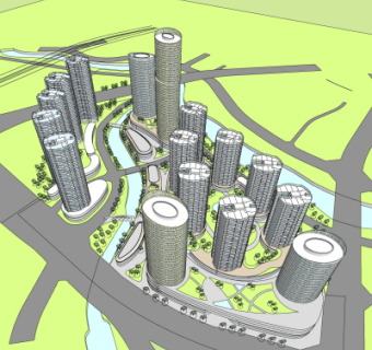 现代小区规划su模型