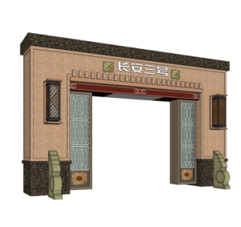 中式门头su模型