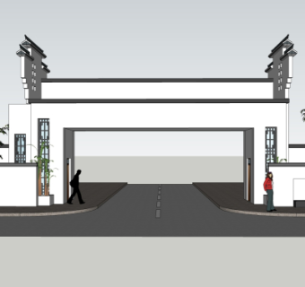 新中式小区门头su模型