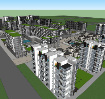 现代住宅小区鸟瞰su模型