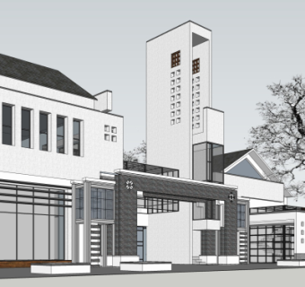新中式商业会所su模型