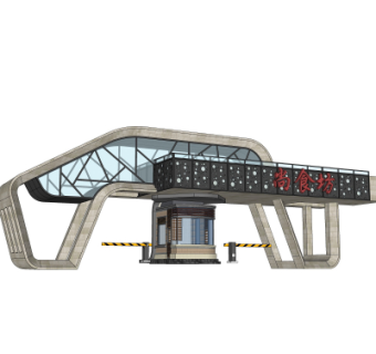现代美食街门面门头su模型