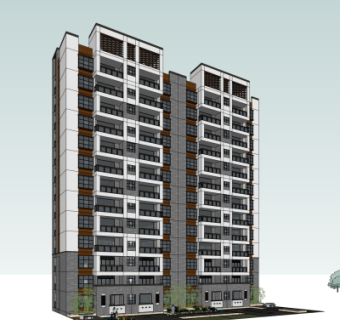 新中式高层公寓楼su模型