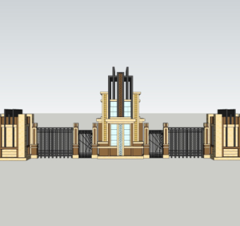 新古典小区入户门su模型