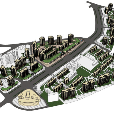 现代小区规划su模型