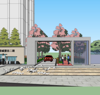 现代小区门头su模型