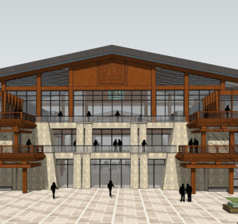 中式商场su模型