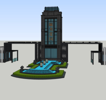 新古典小区入户门su模型