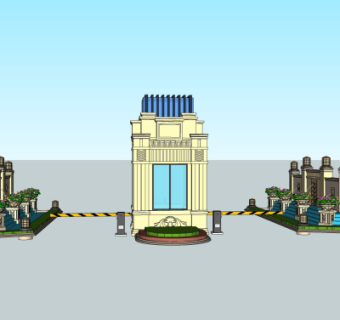 新古典小区入户门su模型