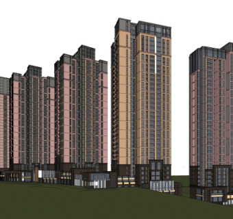 现代高层公寓楼su模型