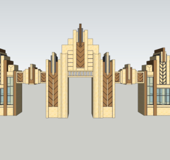新古典小区入户门su模型