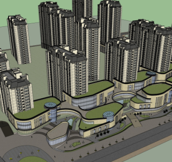 现代商业街su模型