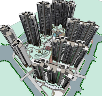 现代小区规划su模型