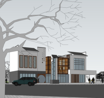 新中式商业会所su模型