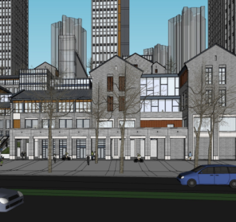 新中式沿街商业建筑su模型