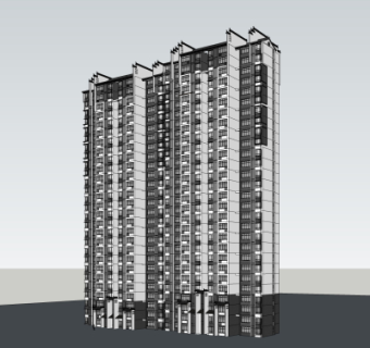 新中式高层公寓楼su模型