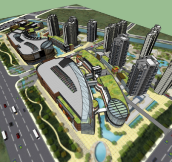 现代商业街su模型