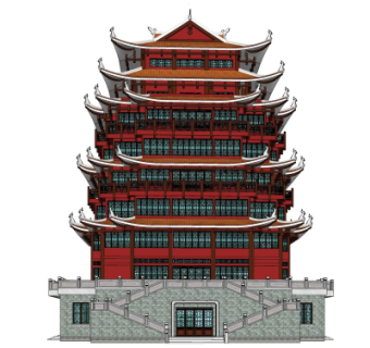 中式塔建筑su模型