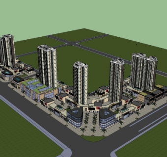 现代商业街规划su模型