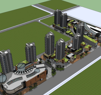 现代商业街规划su模型