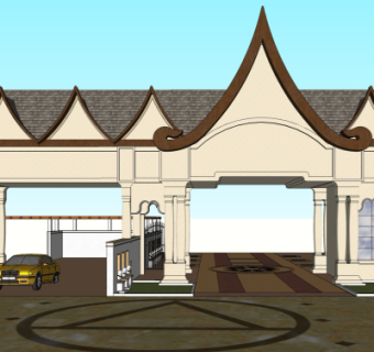 东南亚小区入户门su模型