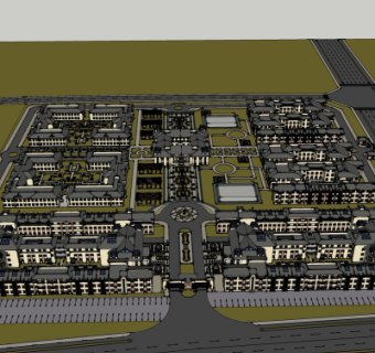 欧式小区规划su模型