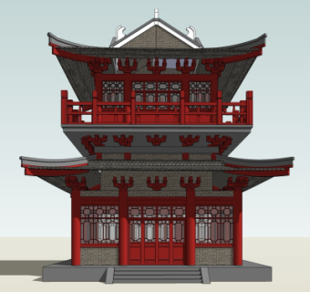 中式楼阁su模型