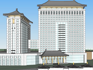 中式高层办公楼su模型