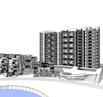 现代洋房高层外观su模型