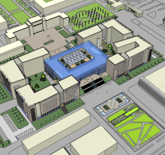 现代办公大楼鸟瞰规划su模型