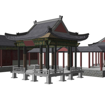 中式凉亭su模型
