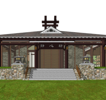 中式会所外观su模型