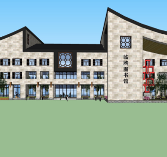 新中式图书馆su模型