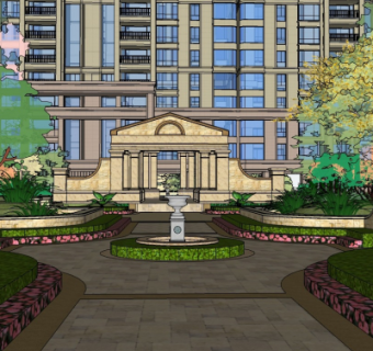 现代高层小区住宅入口su模型