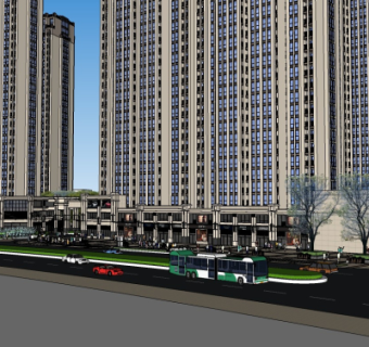 现代高层住宅商业街su模型