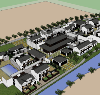 新中式别墅区规划su模型