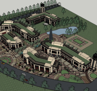 现代商业街鸟瞰规划su模型