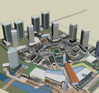 现代商业区规划su模型