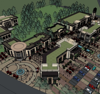 现代商业街鸟瞰规划su模型