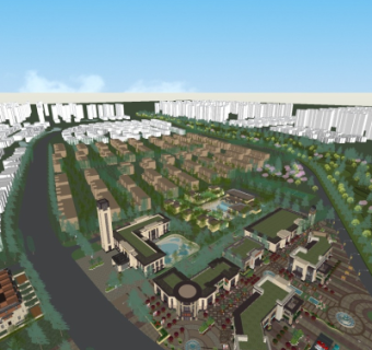 现代商业街鸟瞰规划su模型