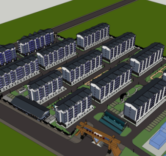 现代小区规划su模型